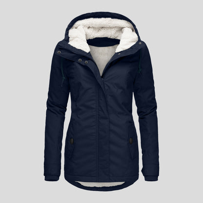 Winter Hooded Solid Color Fleece Jacket for Women – Warm Buckle & Zip-Up Casual Jacket with Pockets - Trending Products 