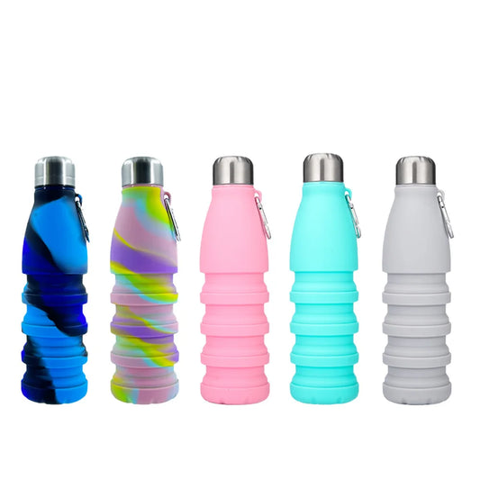 Silicone Foldable Water Bottle for Sports Reusable Leakproof Water Bottle with Carabiner Collapsible Water Bottle Dropshipping