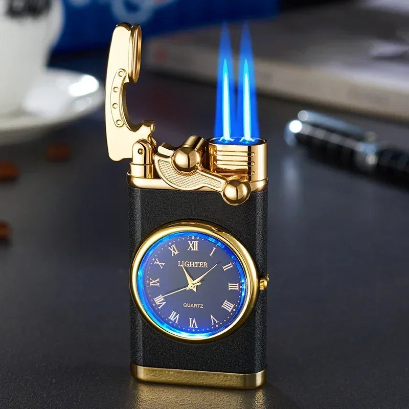 Windproof Gas Lighter Wrist Watch Cigar Lighter Outdoors Jet Double Tube Lighters Gadgets for Men Cigarette Accessories Fires