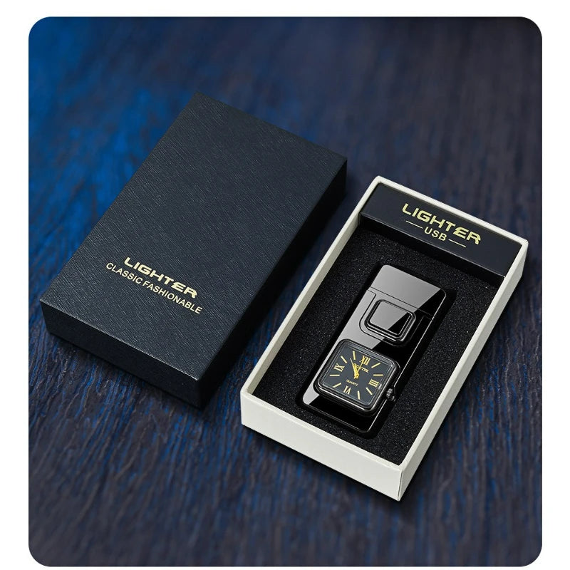True Watch Voice Controlled Ignition Dual Fire Butane Gas Lighter Visual Gas Window Open Flame Charge Jet Flame Electric Lighter