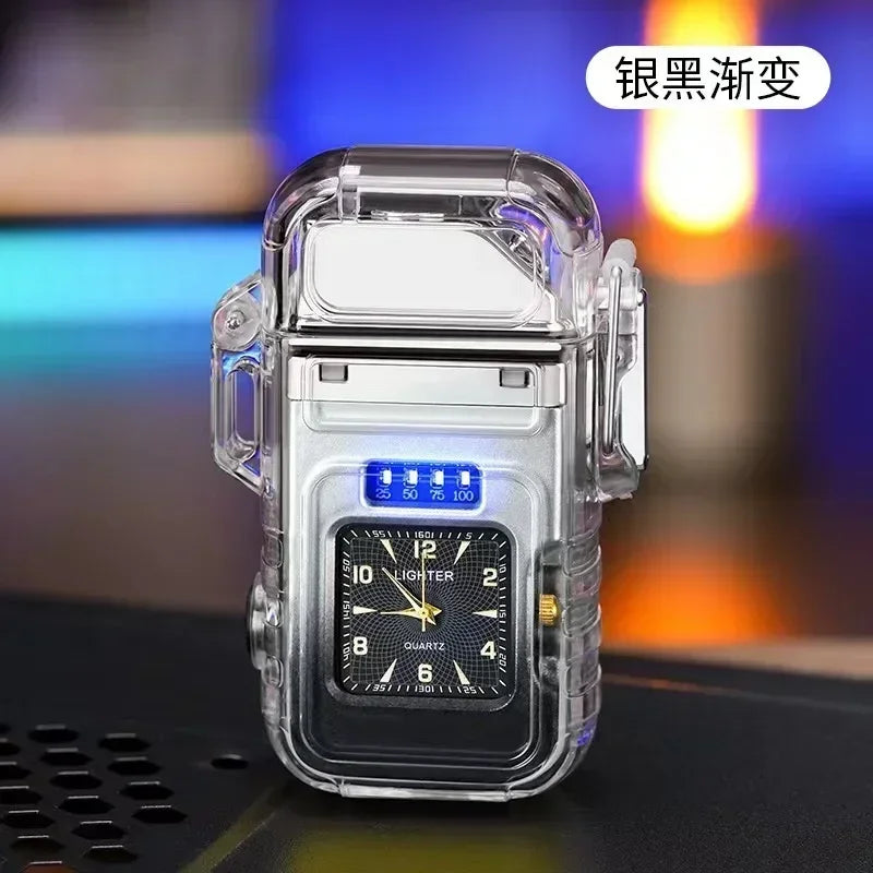 2023 New  Waterproof Watch Lighter Windproof USB Plasma Rechargeable Lighter Outdoor Portable Cigarette Lighter Men's Watch Gift