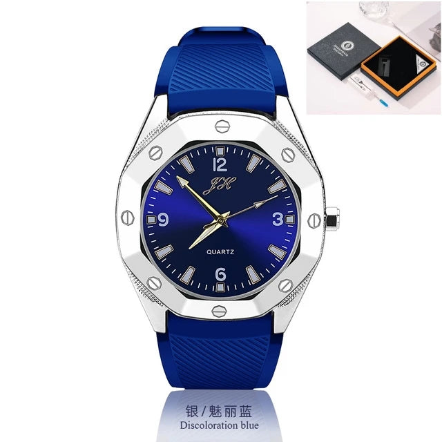 Windproof USB Rechargeable Watch Lighter – Multifunctional Metal Wristwatch with Replaceable Tungsten Wire, Creative Men’s Gift