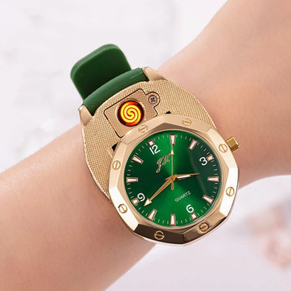 Windproof USB Rechargeable Watch Lighter – Multifunctional Metal Wristwatch with Replaceable Tungsten Wire, Creative Men’s Gift