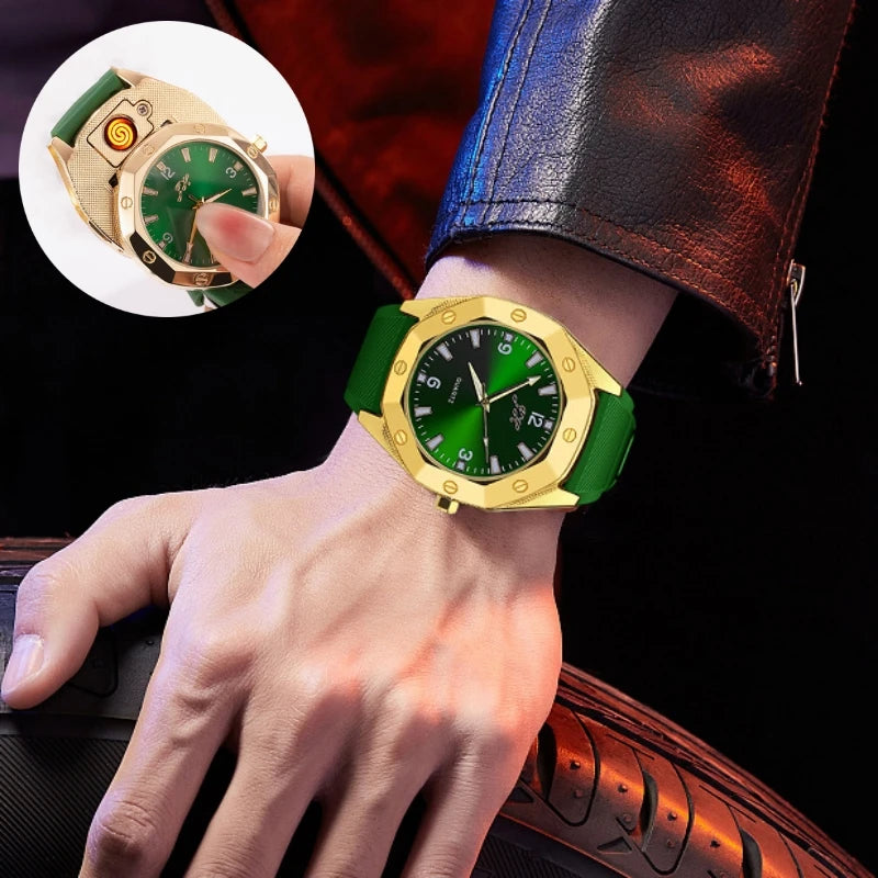 Windproof USB Rechargeable Watch Lighter – Multifunctional Metal Wristwatch with Replaceable Tungsten Wire, Creative Men’s Gift
