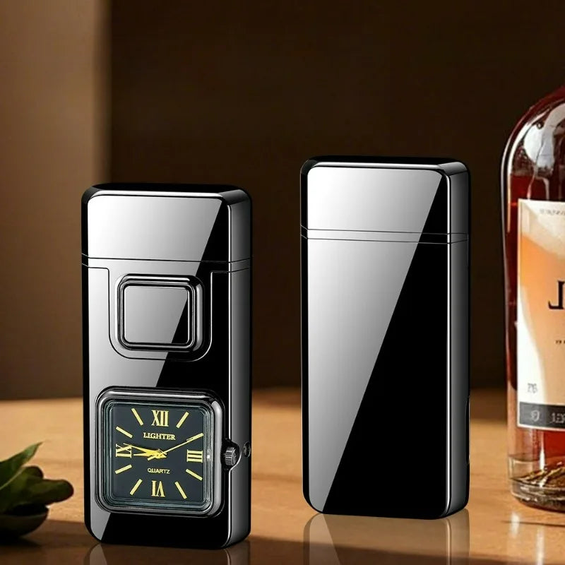 True Watch Voice Controlled Ignition Dual Fire Butane Gas Lighter Visual Gas Window Open Flame Charge Jet Flame Electric Lighter