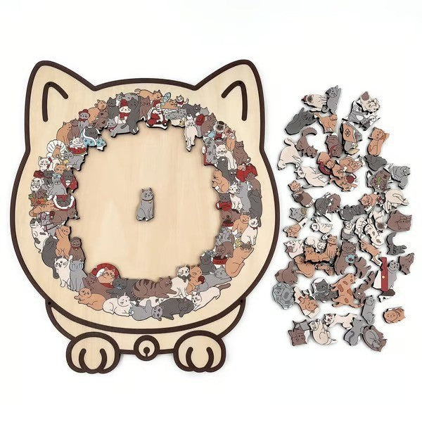 Morandi Cat-Shaped Wooden Puzzle – 135-Piece Artistic Animal Jigsaw for Relaxation and Home Décor