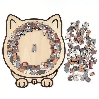 Morandi Cat-Shaped Wooden Puzzle – 135-Piece Artistic Animal Jigsaw for Relaxation and Home Décor