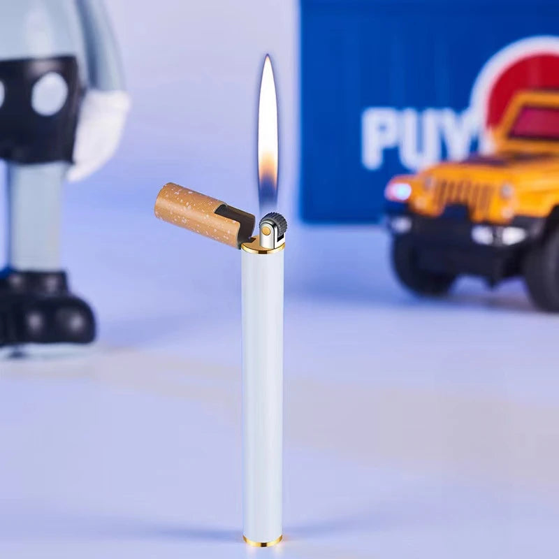 Mini Compact Open Flame Lighter Fire-free Butane Gas Metal Cigaretteshaped Grinding Wheel Lighters Smoking Accessories Cute