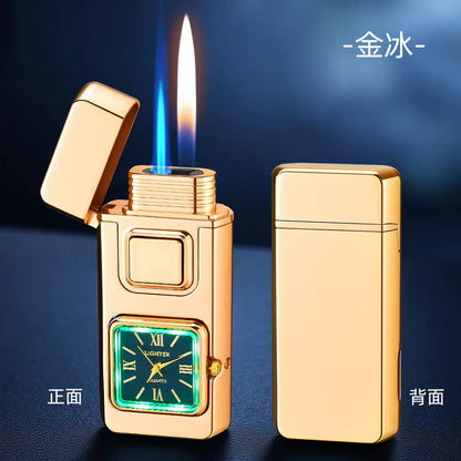 True Watch Voice Controlled Ignition Dual Fire Butane Gas Lighter Visual Gas Window Open Flame Charge Jet Flame Electric Lighter
