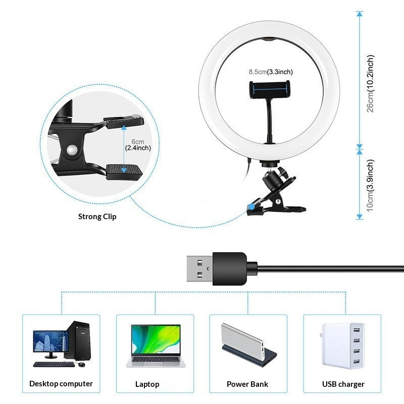 LumiGlow ProClip™ Studio Licht – 26cm gebogenes LED Ringlicht mit Ultra-Grip Klemme