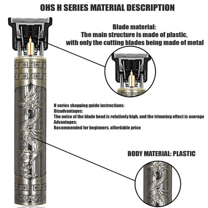 OHS T9 Hair Clipper Model S1 – Metal & Plastic Versions with Ultra-Quiet Low-Frequency Vibration