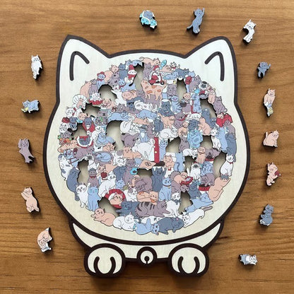 Morandi Cat-Shaped Wooden Puzzle – 135-Piece Artistic Animal Jigsaw for Relaxation and Home Décor