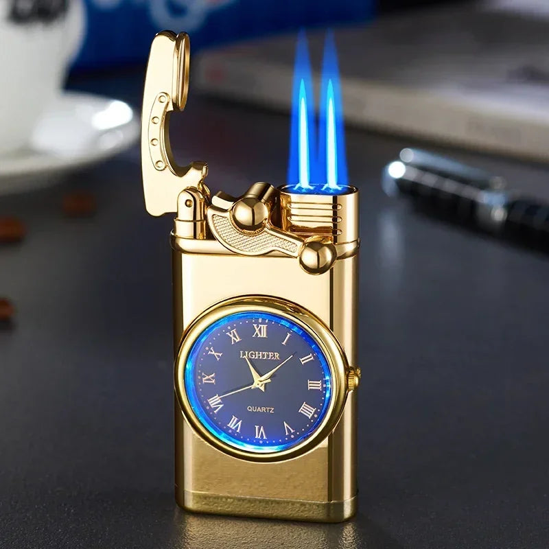 Windproof Gas Lighter Wrist Watch Cigar Lighter Outdoors Jet Double Tube Lighters Gadgets for Men Cigarette Accessories Fires