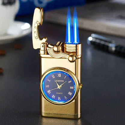 Windproof Gas Lighter Wrist Watch Cigar Lighter Outdoors Jet Double Tube Lighters Gadgets for Men Cigarette Accessories Fires