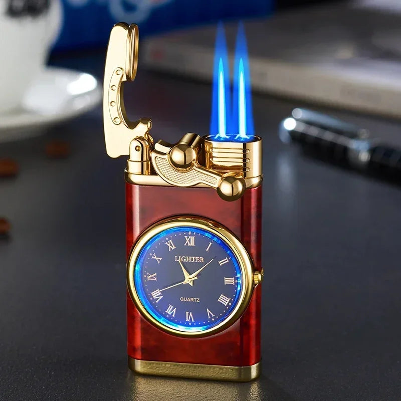 Windproof Gas Lighter Wrist Watch Cigar Lighter Outdoors Jet Double Tube Lighters Gadgets for Men Cigarette Accessories Fires