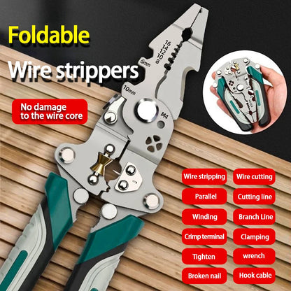 Foldable Wire Stripper with Pulley Design – Multi-Function Electrician Wire Splitter & Crimping Pliers