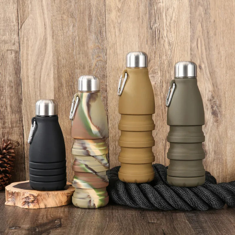Silicone Foldable Water Bottle for Sports Reusable Leakproof Water Bottle with Carabiner Collapsible Water Bottle Dropshipping