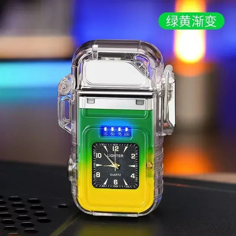 2023 New  Waterproof Watch Lighter Windproof USB Plasma Rechargeable Lighter Outdoor Portable Cigarette Lighter Men's Watch Gift