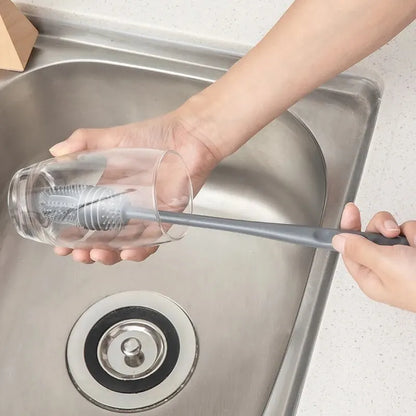 Silicone Cup Brush with Long Handle – Grey & White