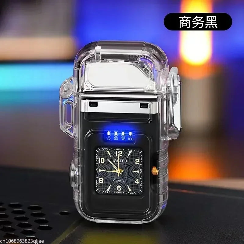 2023 New  Waterproof Watch Lighter Windproof USB Plasma Rechargeable Lighter Outdoor Portable Cigarette Lighter Men's Watch Gift