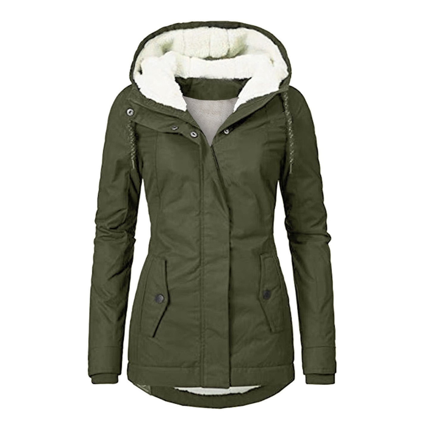 Winter Hooded Solid Color Fleece Jacket for Women – Warm Buckle & Zip-Up Casual Jacket with Pockets - Trending Products 