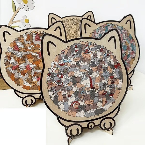 Morandi Cat-Shaped Wooden Puzzle – 135-Piece Artistic Animal Jigsaw for Relaxation and Home Décor
