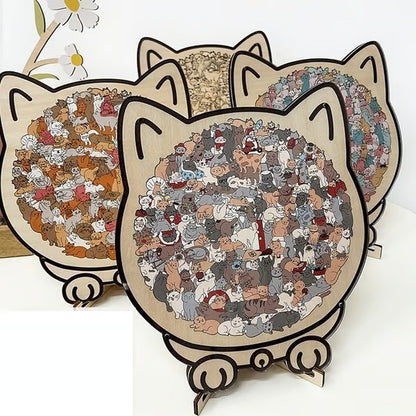 Morandi Cat-Shaped Wooden Puzzle – 135-Piece Artistic Animal Jigsaw for Relaxation and Home Décor