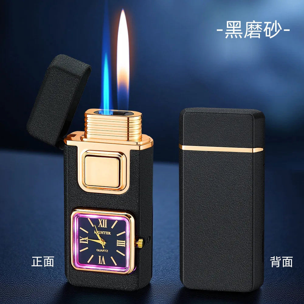 True Watch Voice Controlled Ignition Dual Fire Butane Gas Lighter Visual Gas Window Open Flame Charge Jet Flame Electric Lighter