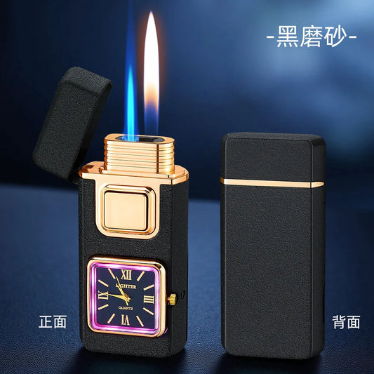 True Watch Voice Controlled Ignition Dual Fire Butane Gas Lighter Visual Gas Window Open Flame Charge Jet Flame Electric Lighter