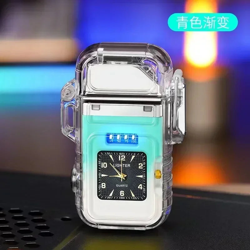 2023 New  Waterproof Watch Lighter Windproof USB Plasma Rechargeable Lighter Outdoor Portable Cigarette Lighter Men's Watch Gift